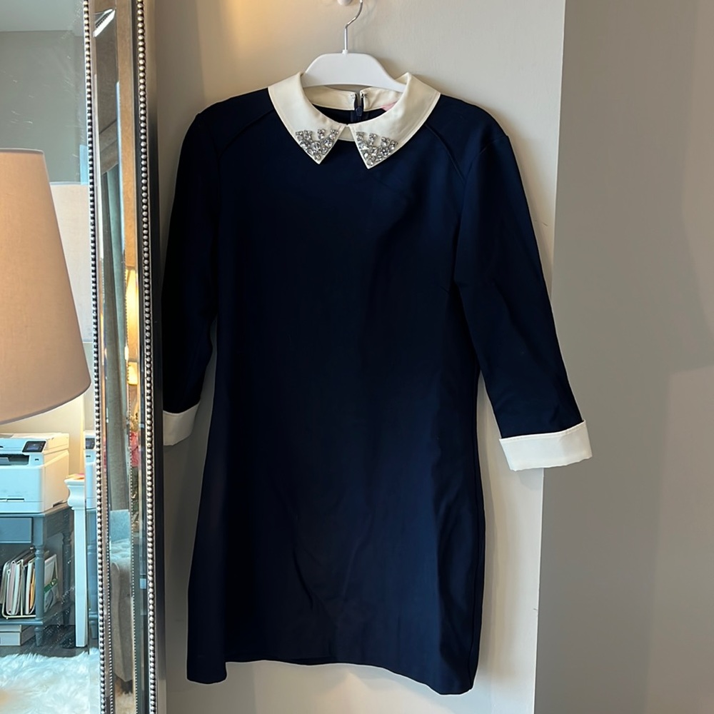 Navy Blue Ted Baker Beaded Collar Dress